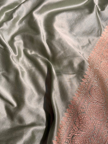 Sea Green Shades Jaal Pattern Mashru Silk Saree MS57