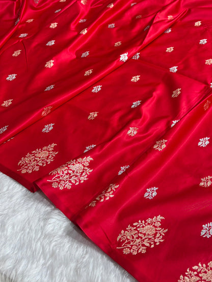 Red Shades Banarasi With Floral Border Mashru Silk Saree MSM-126
