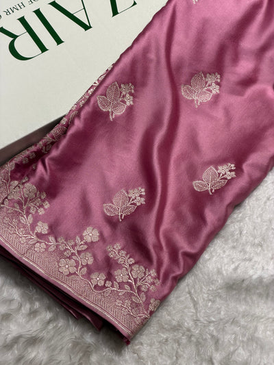 Banarasi Mauve Pink Shades With Floral Border Mashru Silk Saree MCS83