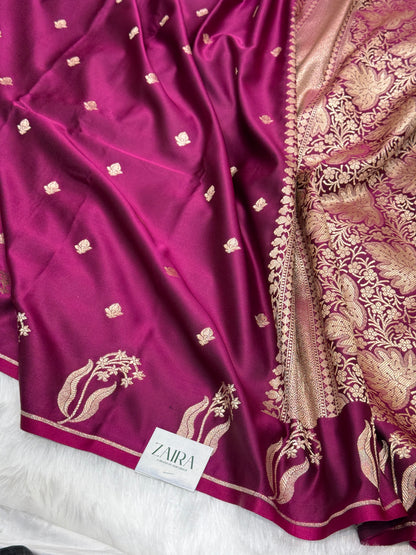 Wine Shades FloralBorder Mashru Silk Saree MSM 50