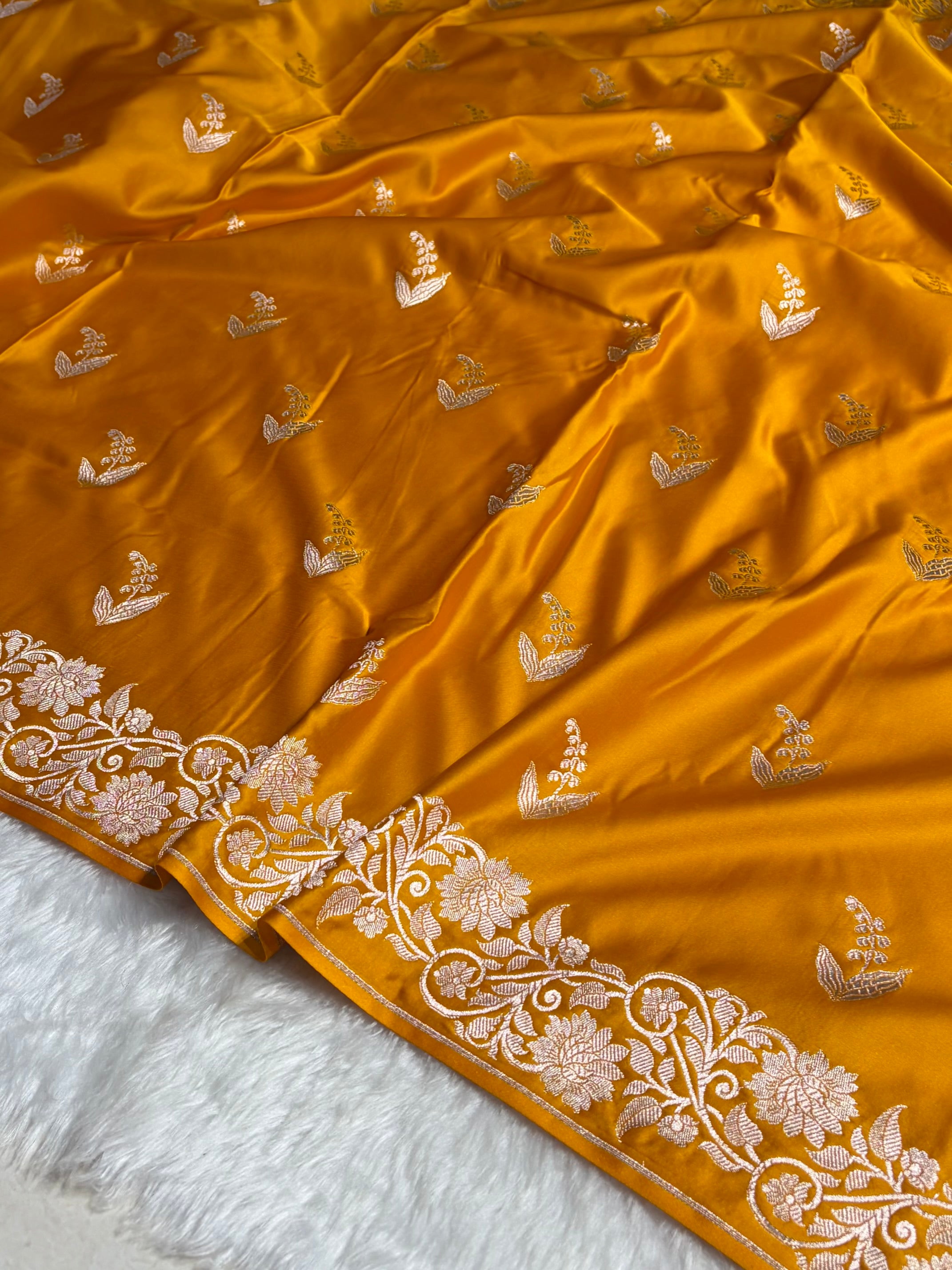 Mustard Boota With Floral Border Mashru Silk Saree MSM-90