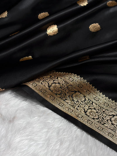Black Booti Pattern Satin Katan Silk Saree SK65
