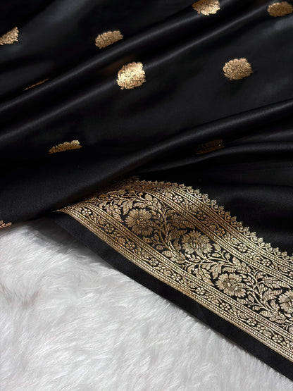 Black Booti Pattern Satin Katan Silk Saree SK65