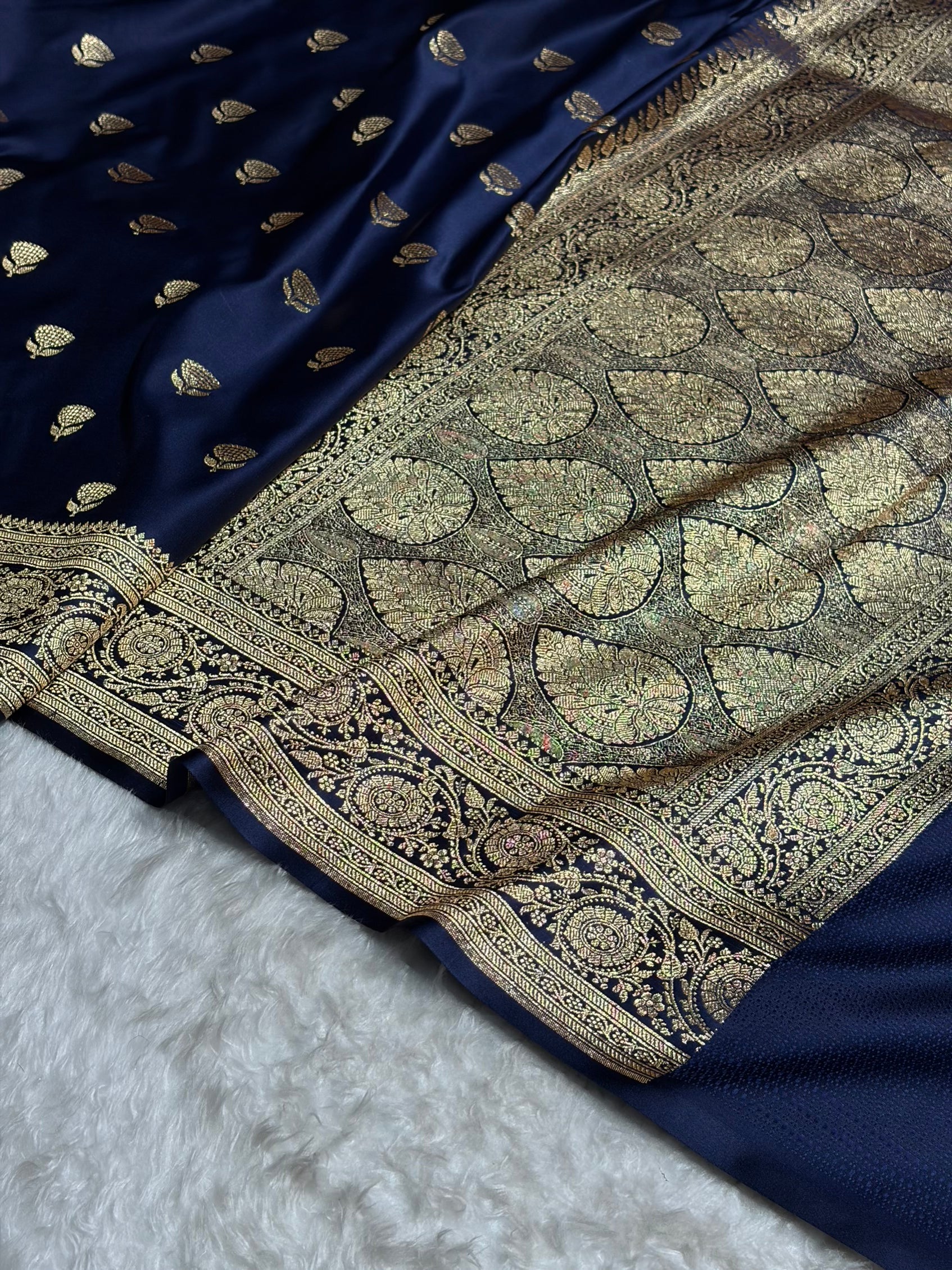 Banarasi Satin Katan Saree in Navy Blue Shades SK85