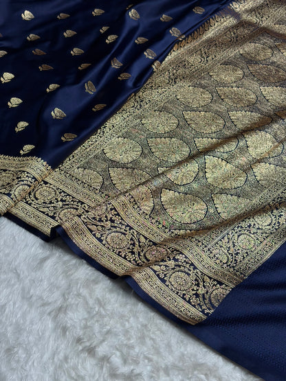 Banarasi Satin Katan Saree in Navy Blue Shades SK85