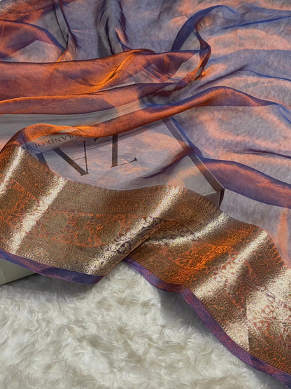 Rusty Purple Shades Pure Tissue Silk Saree with Brocade Blouse PT-08
