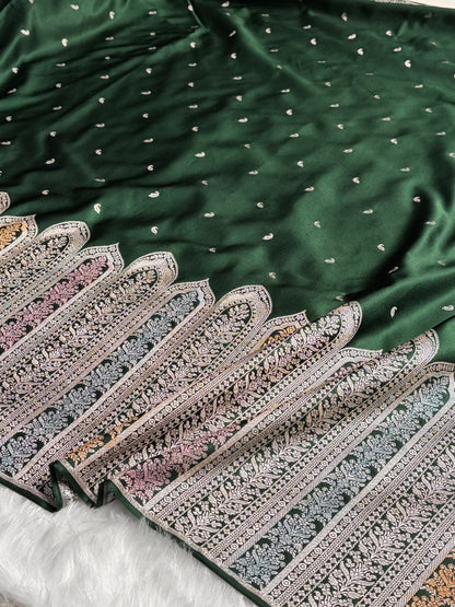 Skirt Border Bottle Green Minakari Mashru Silk Saree MS13