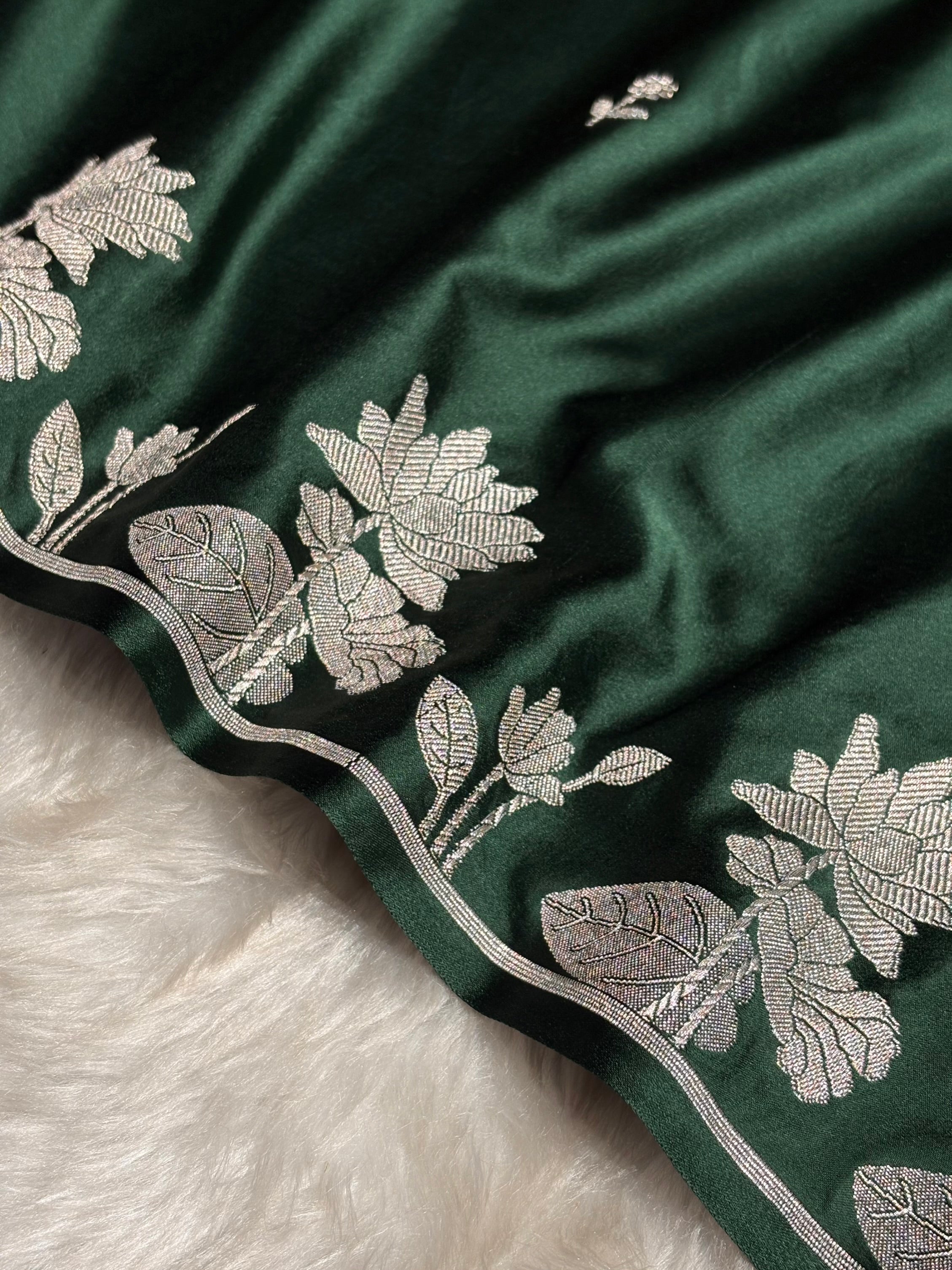Dark Bottle Green Booti Motif Mashru Silk Saree