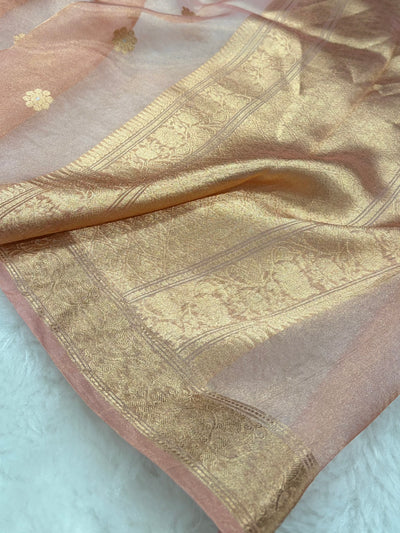 Peach Bananasi Floral Shades Pure Tissue Silk Saree PT-45