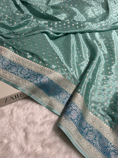 Banarasi Sea Green Shades With Contrast Border Crepe Silky Katan Banarasi Saree CSK-02