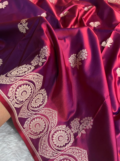 Reddish Purple Shades Banarasi Boota Pattern Floral Mashru Silk Saree MSM-110