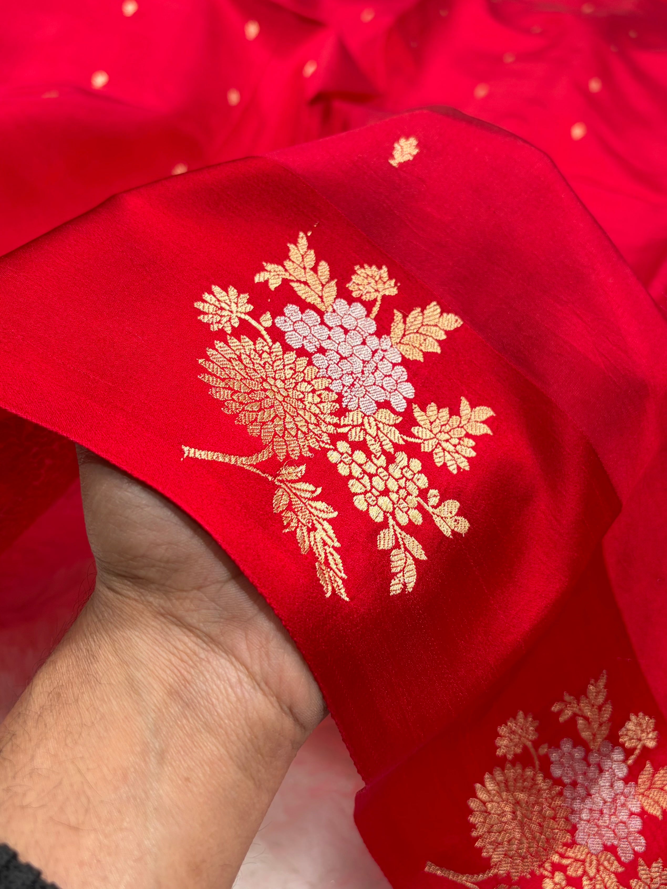 Banarasi Red Shades Meena Boota Handwoven Pure Paper Silk RM-72