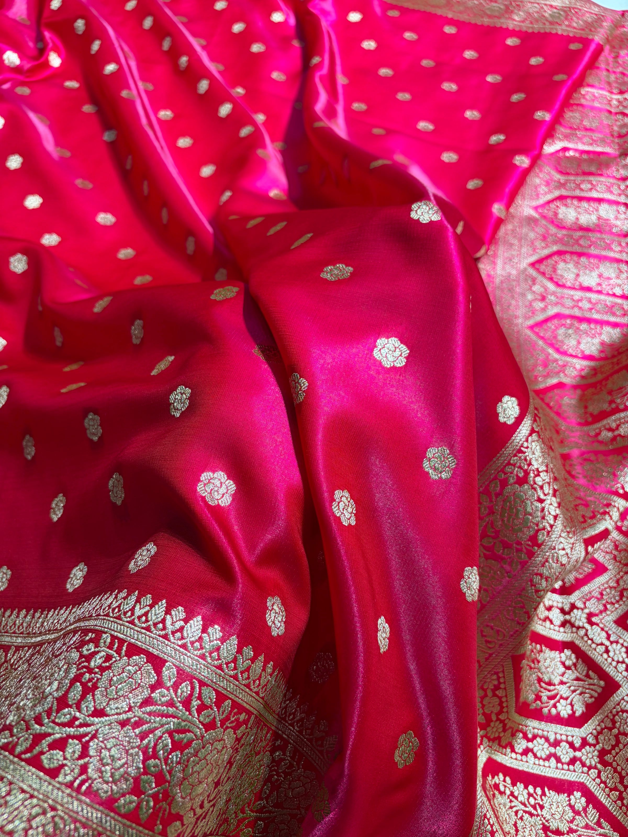 Banarasi Rani Shades Booti Pattern Banarasi Satin Silk Saree SS63 (