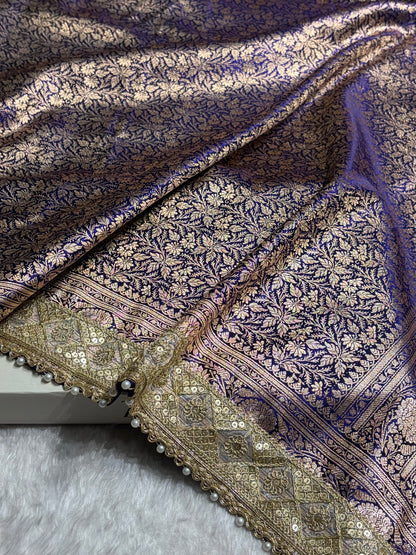 Royal Blue Shades Brocket With Gotta Patti Satin Silk Saree Banarasi Saree Shades SSGP30
