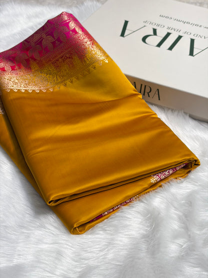 Banarasi Satin Katan Saree in Contrast Mustard / Rani Shades SK131 n