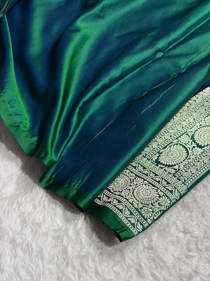 Banarasi Satin Katan Saree With Minakari Jaal Pattern in Cross Green Shades SK126