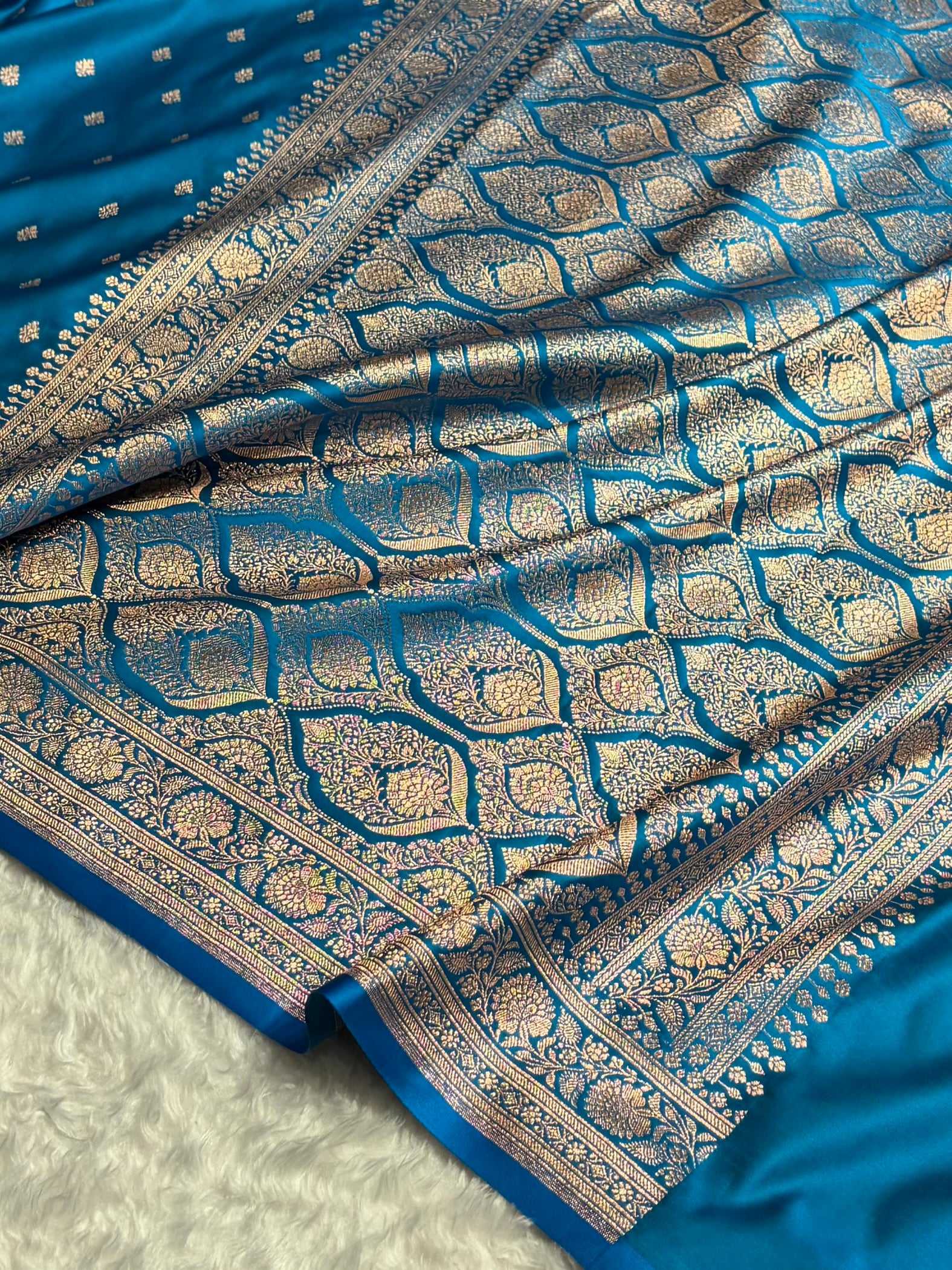 Banarasi Boota Katan Silk Saree In Firozi Shades SK03