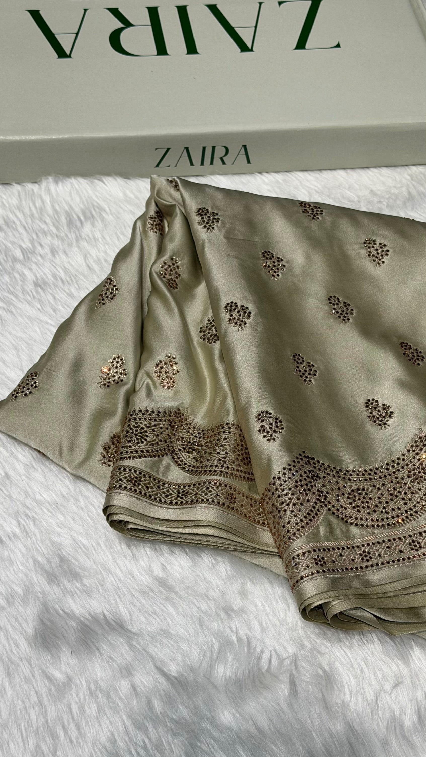 Light Pista Scallop Mashru Silk with Swarovski work BMS02