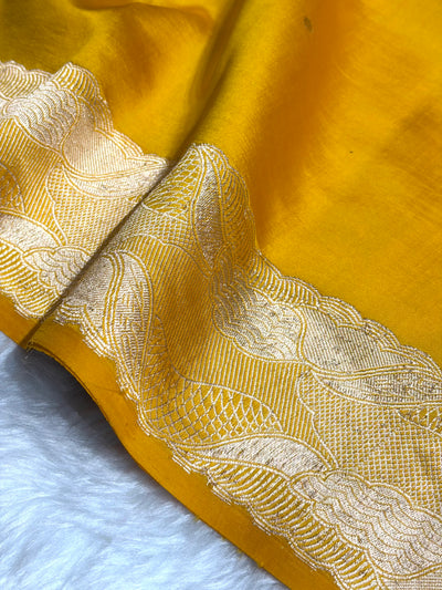 Mustard Gold Shades Handwoven Pure Paper Silk RM-62