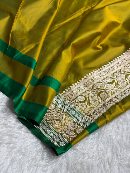 Banarasi Chocolate With Contrast Liril Green Floral Border Mashru Silk Saree MSM-101