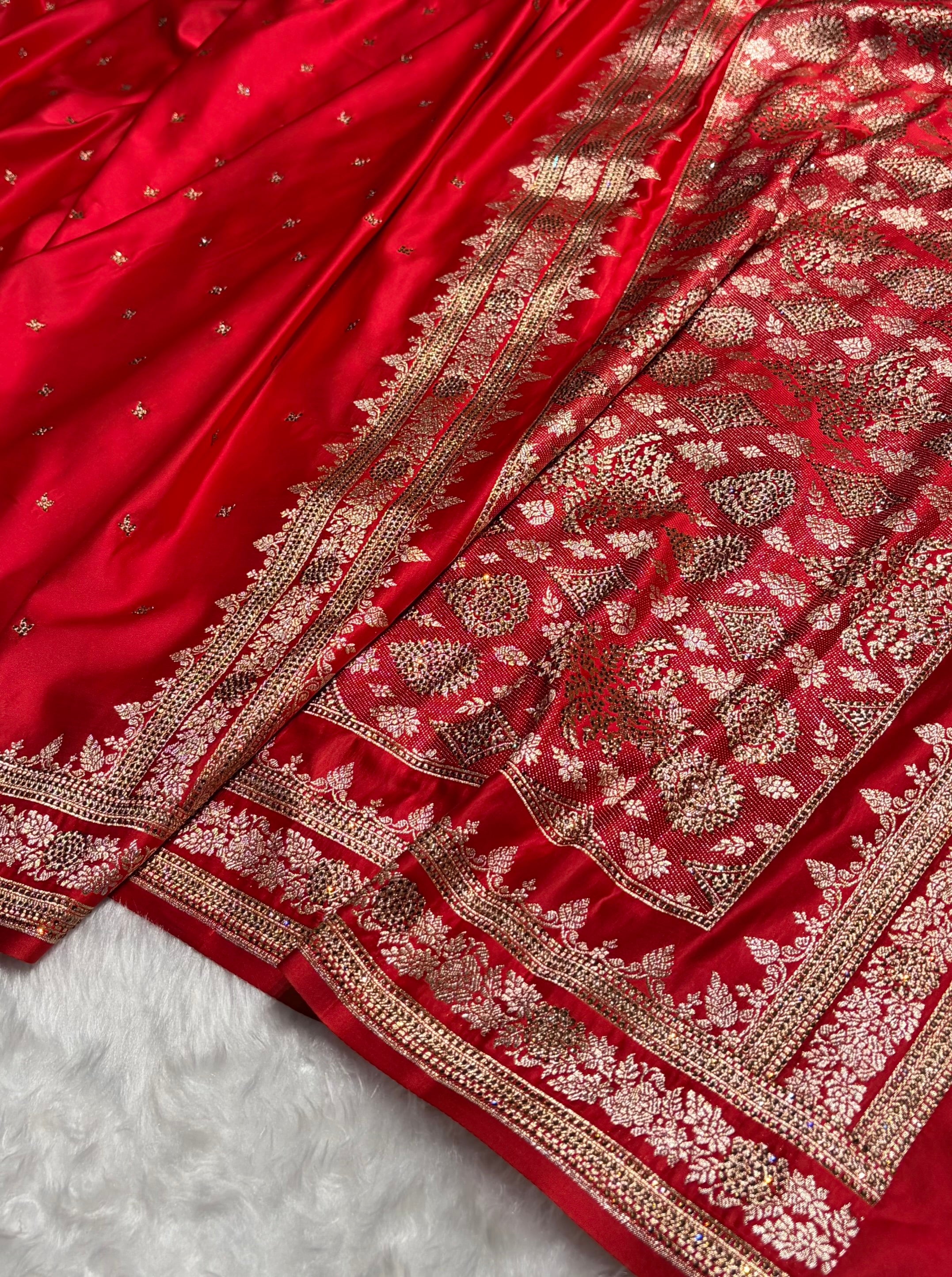 Red Banarasi Swarovski Work Booti Katan Silk Saree BSKM17