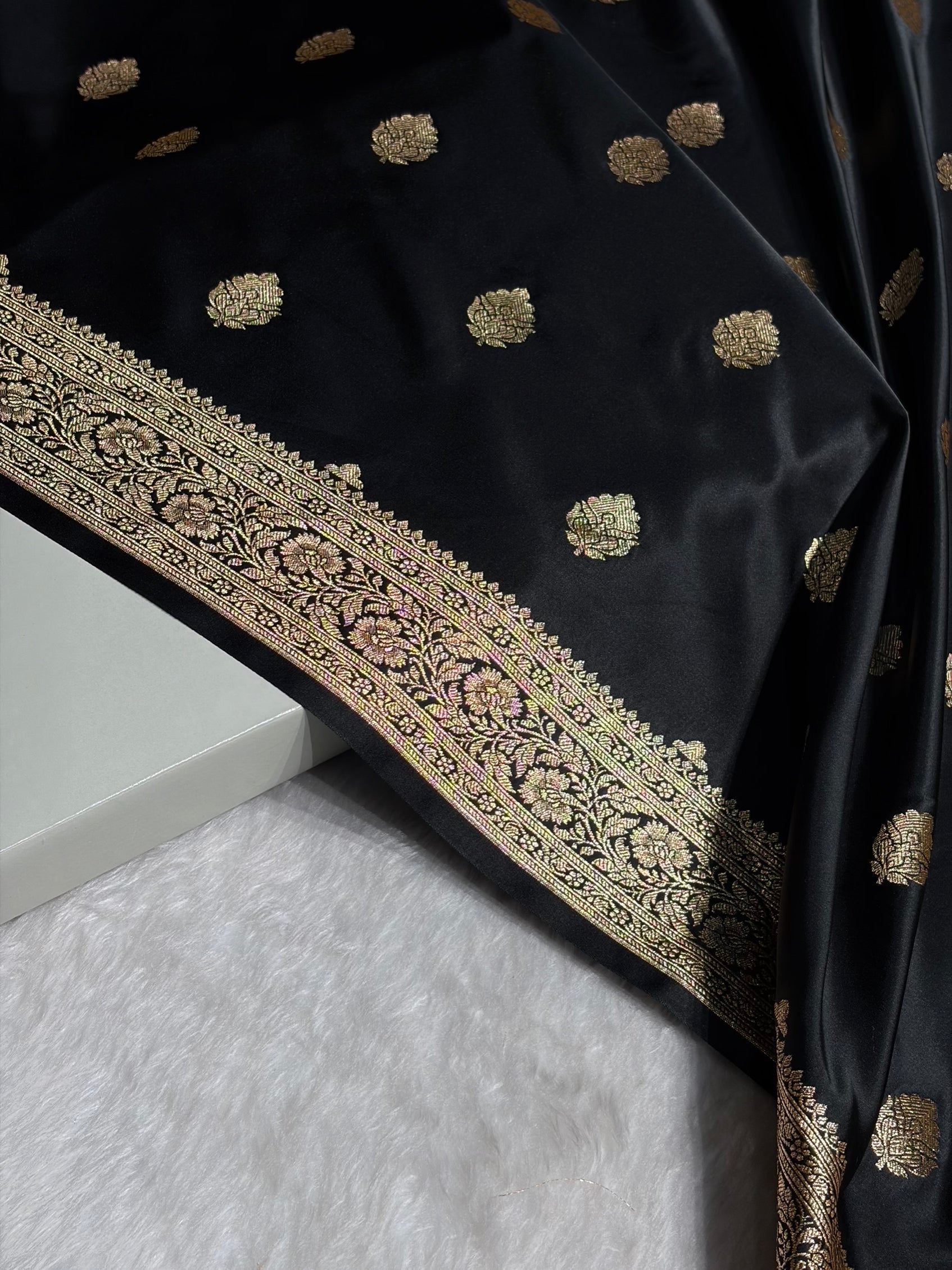 Black Booti Pattern Satin Katan Silk Saree SK65
