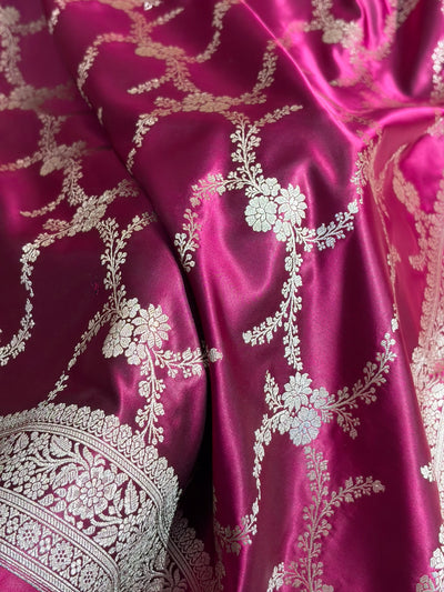 Wine Shades Banarasi With Floral Border Mashru Silk Saree MSM-127