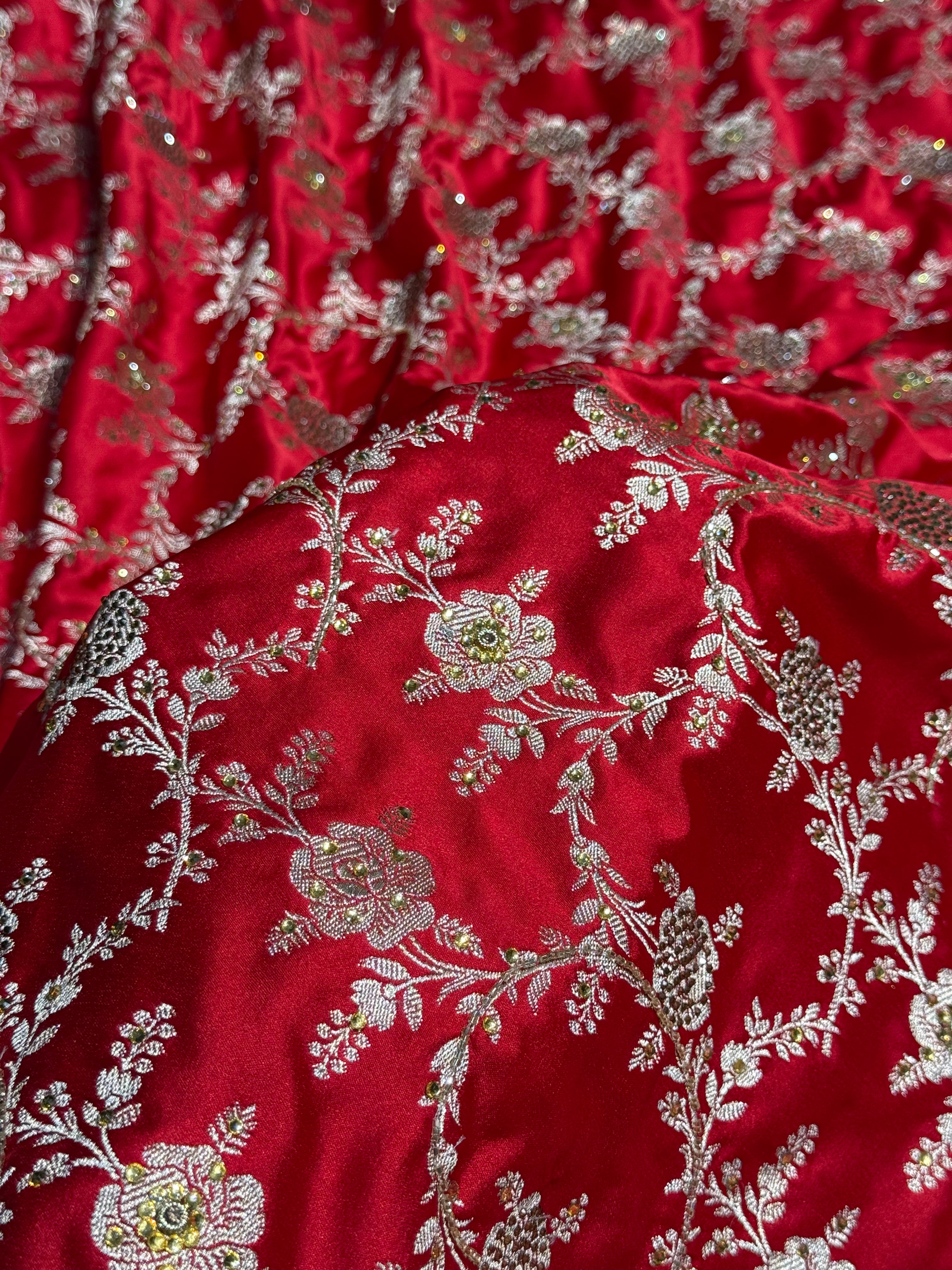 Red Mashru Silk with Ari and swarovski work
