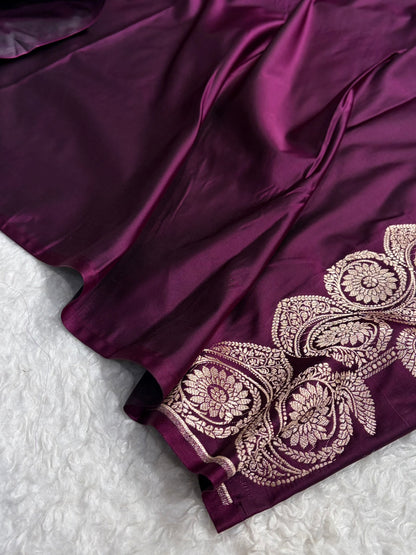 Wine Shades Banarasi Boota Pattern Floral Mashru Silk Saree MSM-110