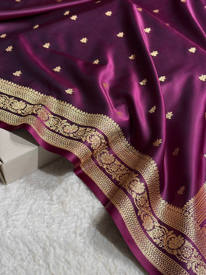Banarasi Satin Katan Saree With Booti Pattern in Cross Wine Shades SK125