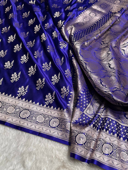 Premium Indigo Royal Blue Banarasi Booti Katan Silk Saree