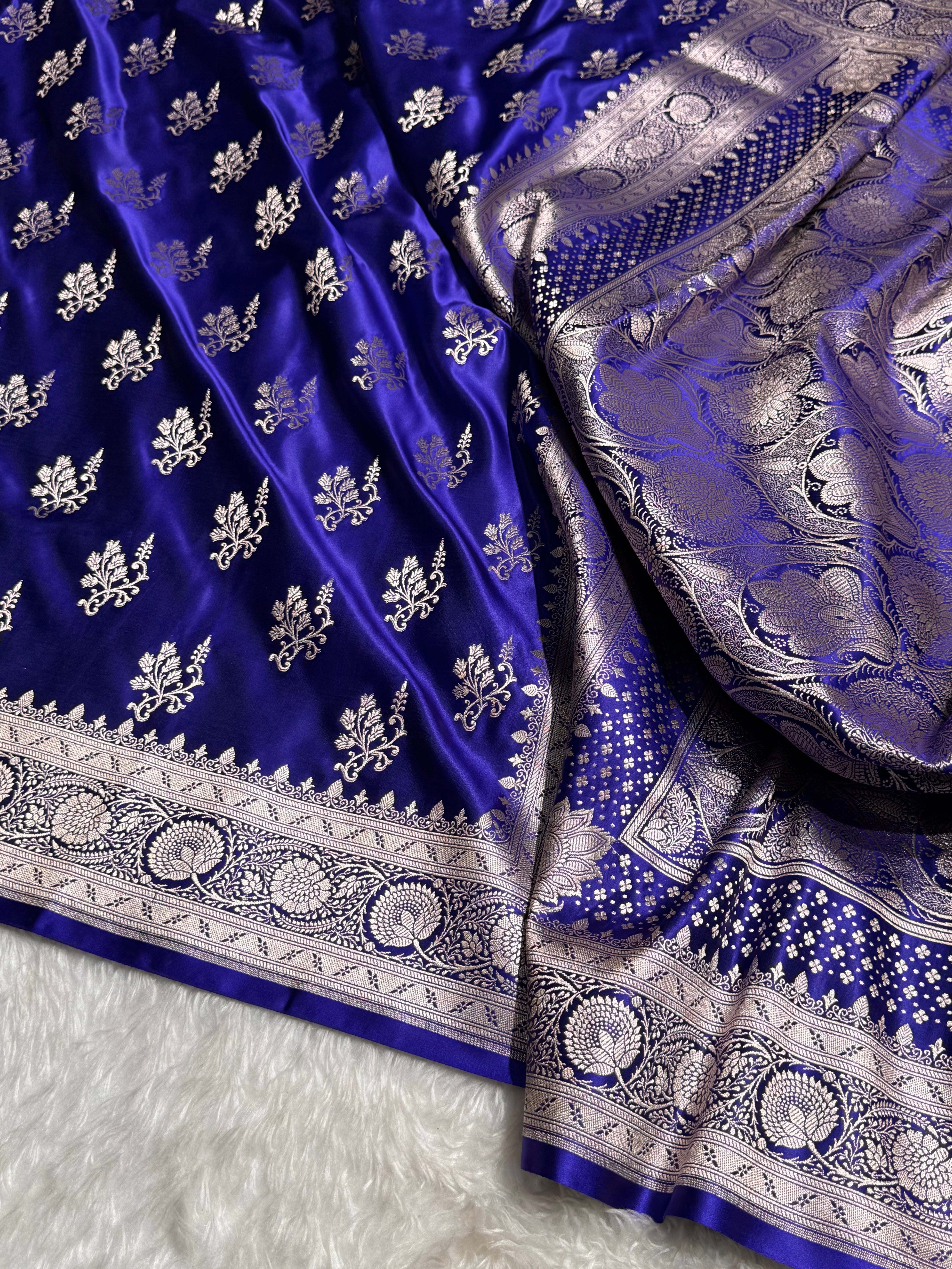 Premium Indigo Royal Blue Banarasi Booti Katan Silk Saree