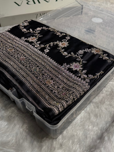 Banarasi Black Minakari Mashru Silk Saree with Ari and Swarovski work BMCS07