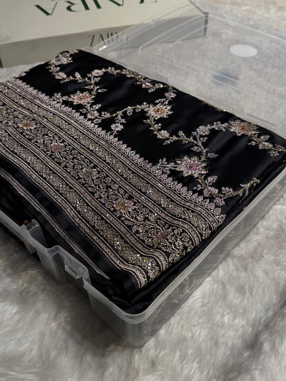 Banarasi Black Minakari Mashru Silk Saree with Ari and Swarovski work BMS07