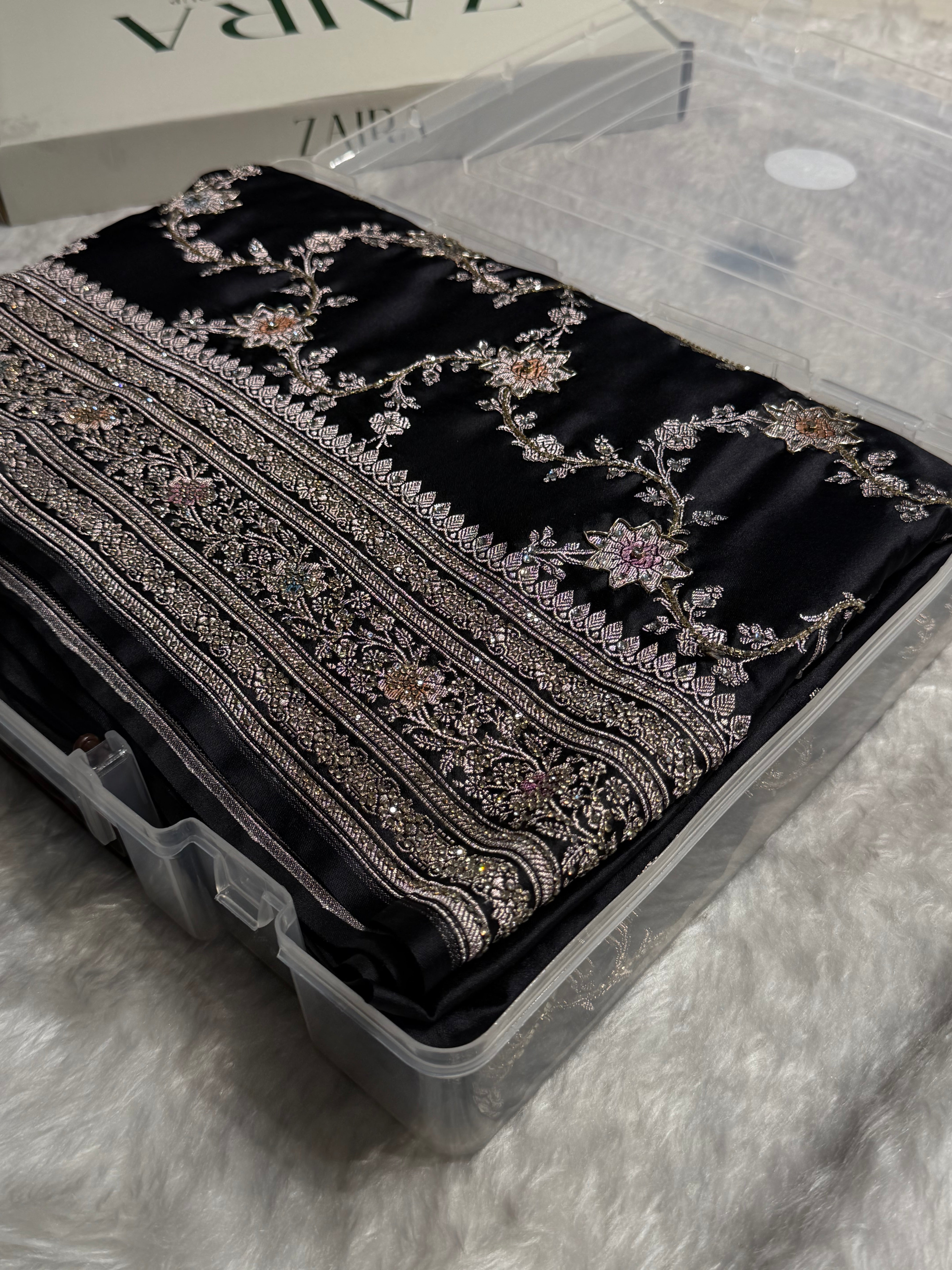 Banarasi Black Minakari Mashru Silk Saree with Ari and Swarovski work BMS07