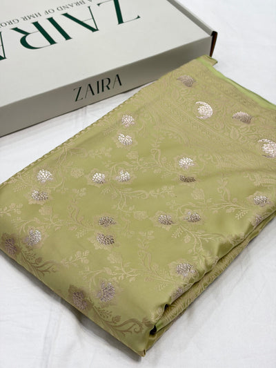 Light Pista Shade With Tanchoi Booti Pattern Mashru Silk Saree