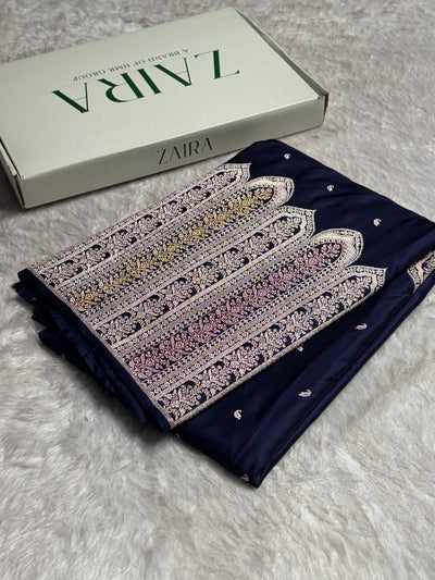 Skirt Border Navy Bananasi Minakari Mashru Silk Saree MCS13
