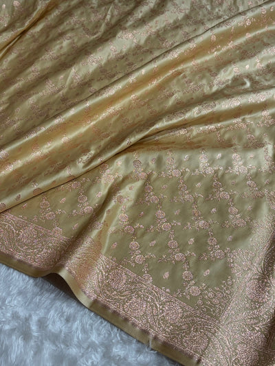 Banarasi Satin Katan Saree Jaal Pattern In Beige Shades SK133
