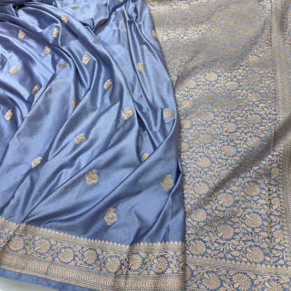 Pastel English Blue Mashru Silk Saree