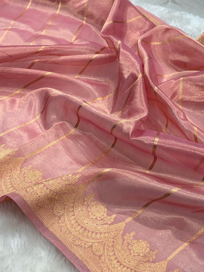 Scallop Baby Pink Floral Shades Pure Tissue Silk Saree PT-48