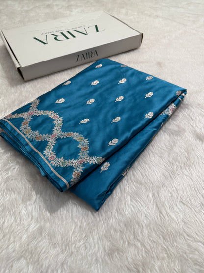 Dusty German Blue With Minakari Mashru Silk Saree MSSM1