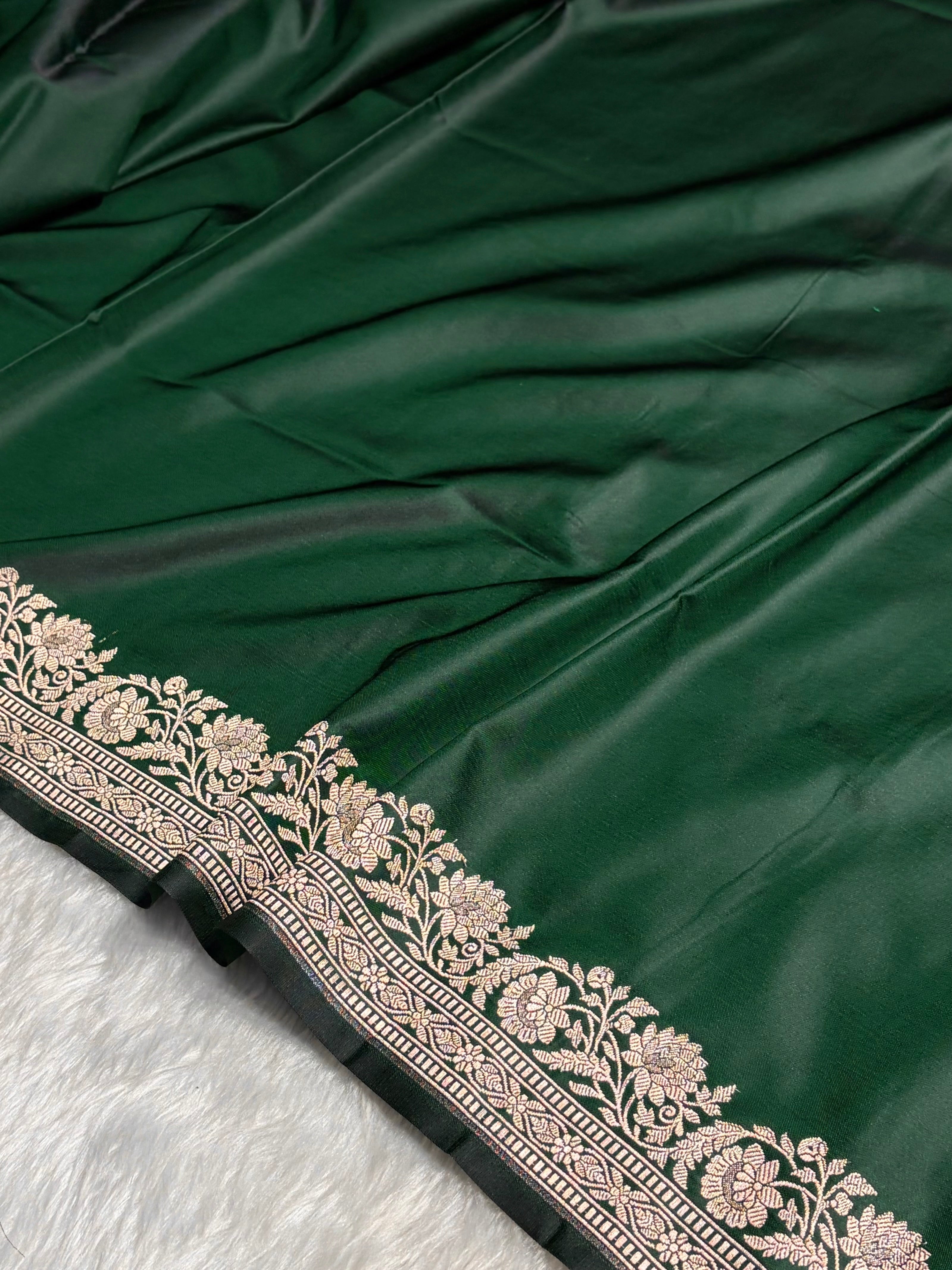 Bottle Green Boota With Floral Border Mashru Silk Saree MSM-94
