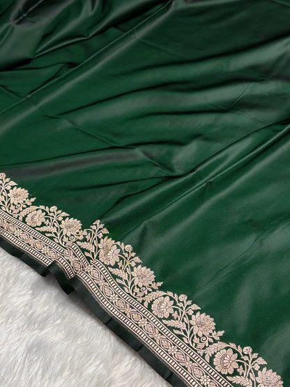 Bottle Green Boota With Floral Border Mashru Silk Saree MSM-94