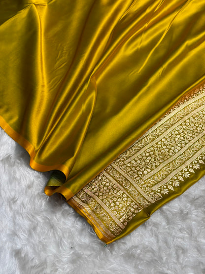 Banarasi Satin Katan Saree in Liril Mehendi Shades SK88