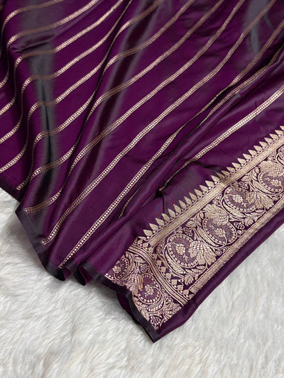 Cross Dark Wine Boota With Floral Border Mashru Silk Saree MSM-97