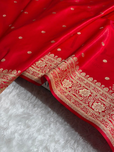 Satin Silk Saree Banarasi Booti in Red Shades SS29