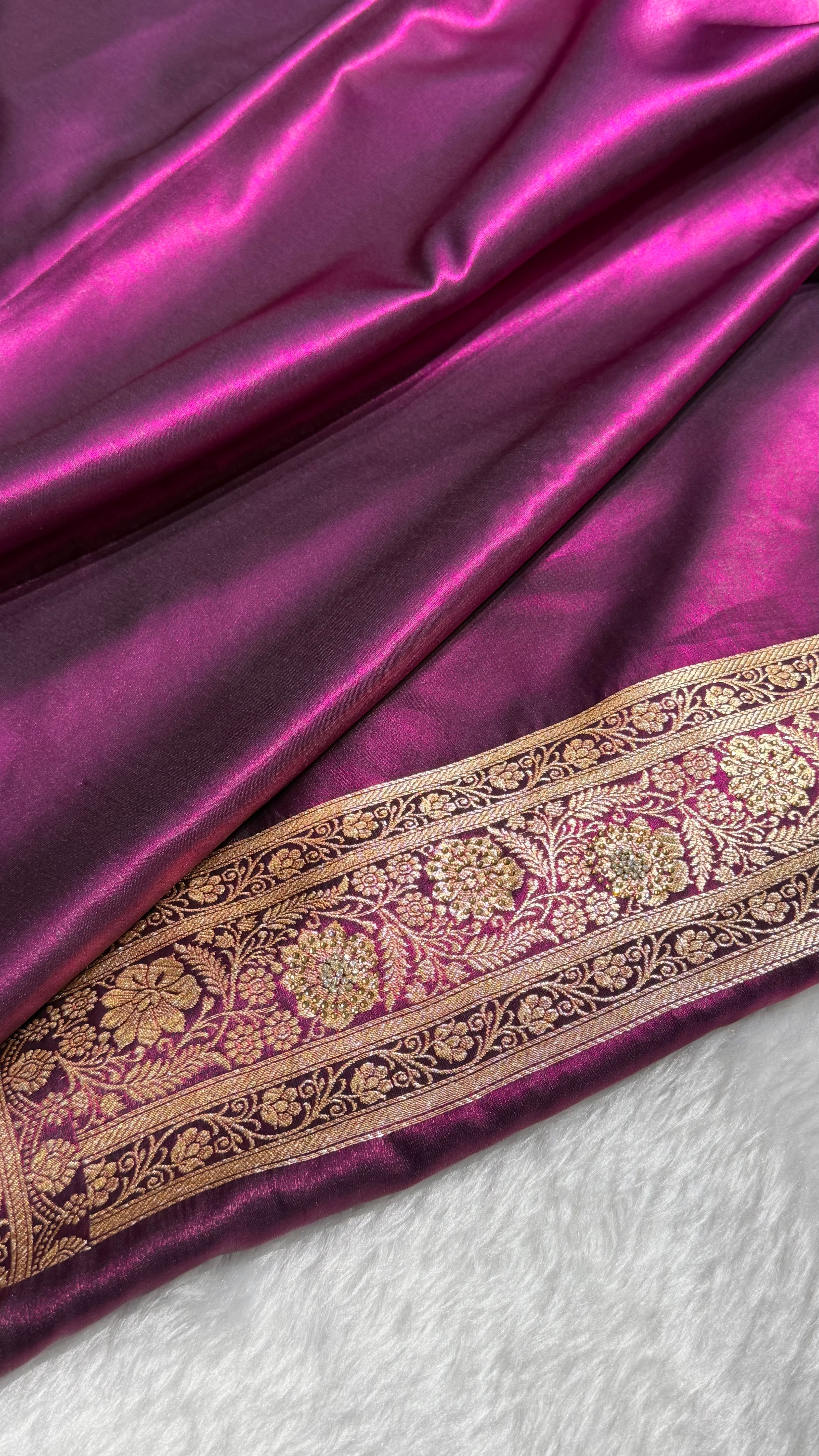 Banarasi Wine Satin Silk Jaal with Swavroski Work BSS17