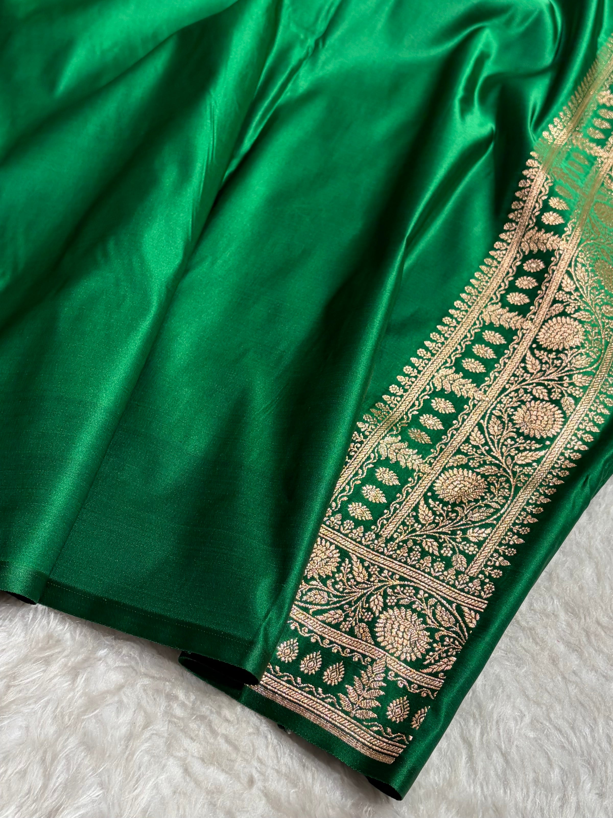 Contrast Wine / Green Floral Booti Banarasi Satin Katan Silk Saree SK14