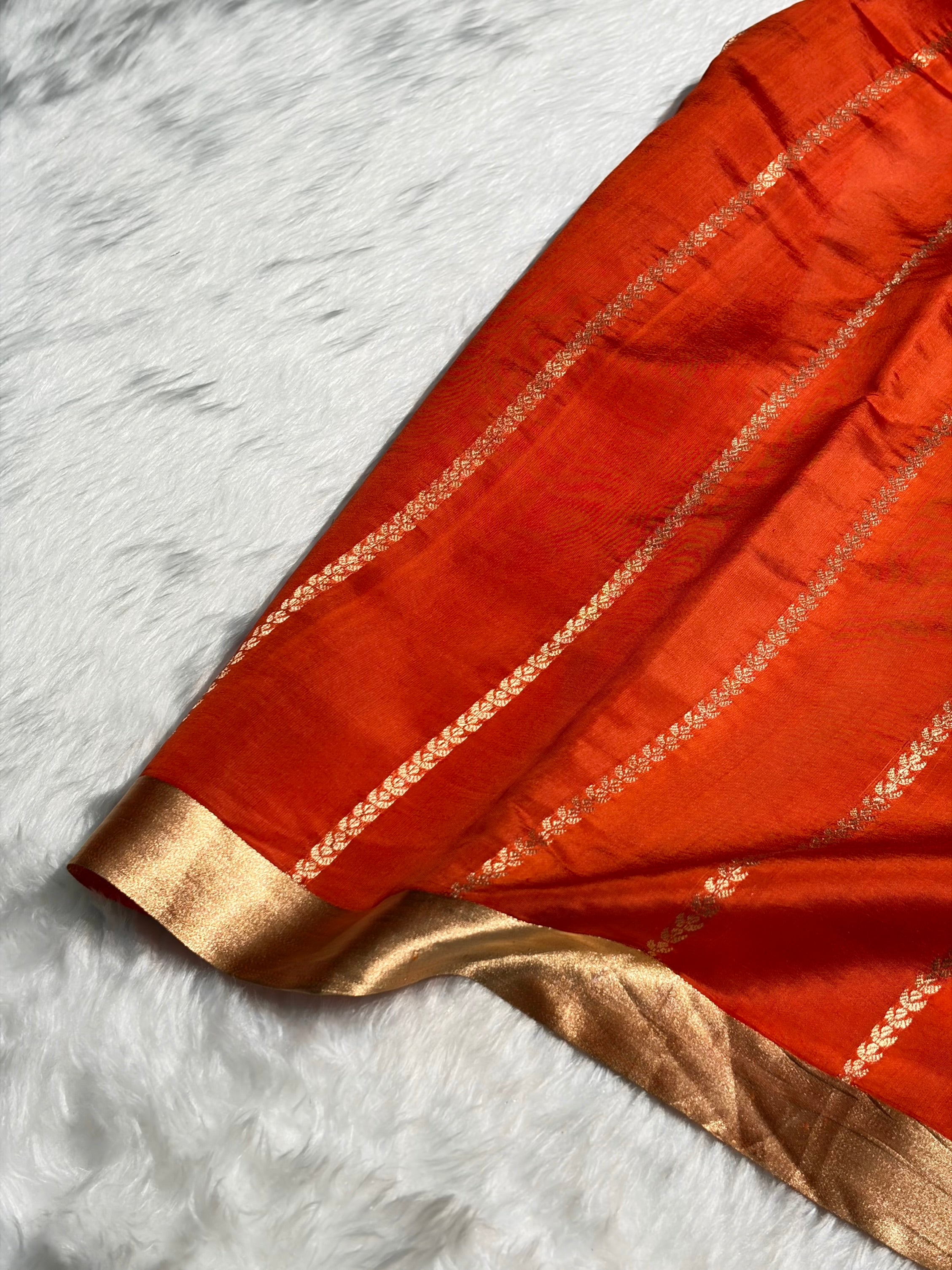 Orange Shades Handwoven Pure Raw Mango Silk RM-39