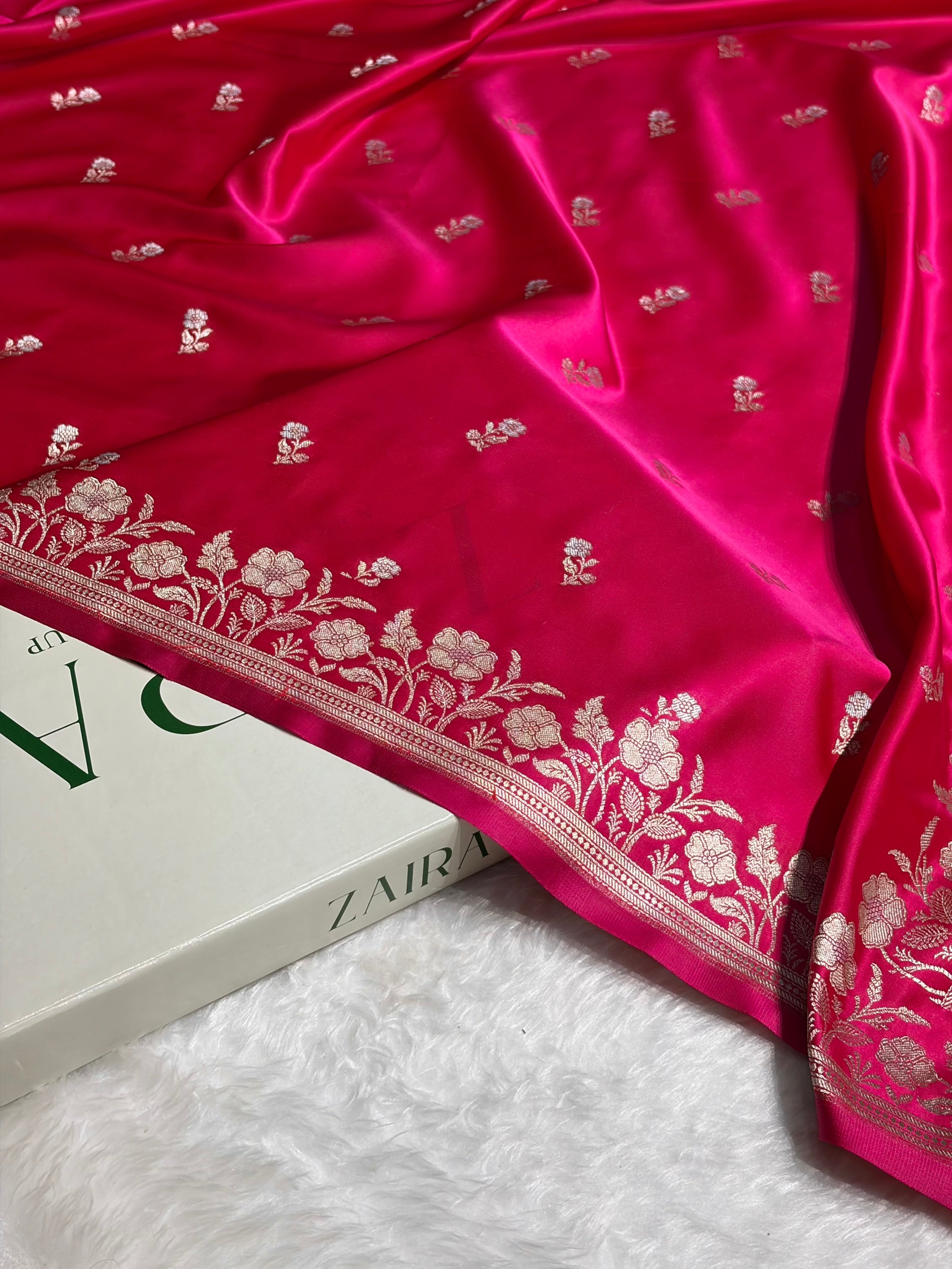 Rani Boota With Floral Border Mashru Silk Saree MSM-86